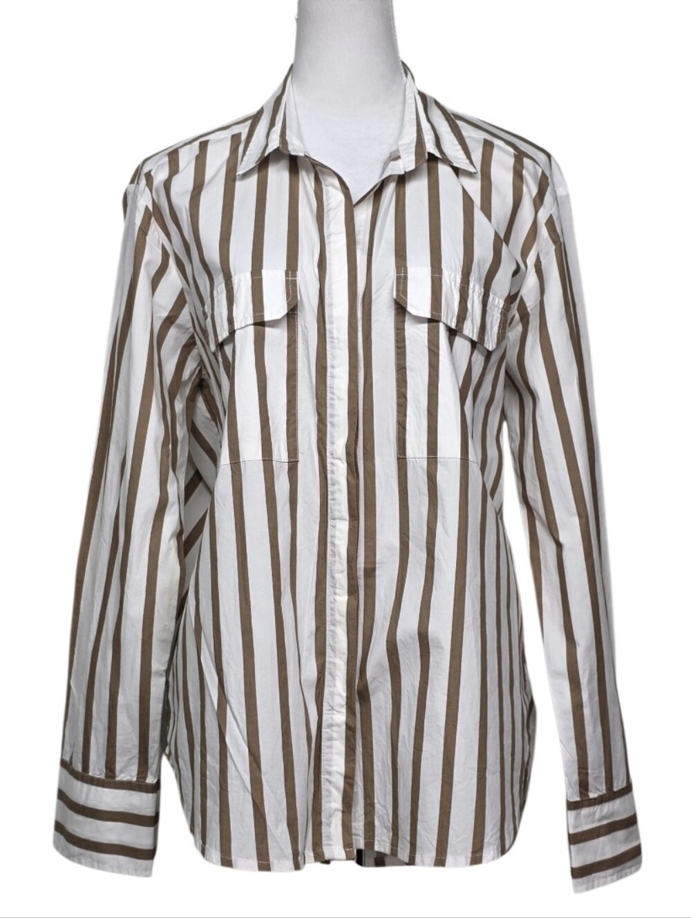 Mikoh Sierra White And Tan Stripes Button Up Blouse Size Medium